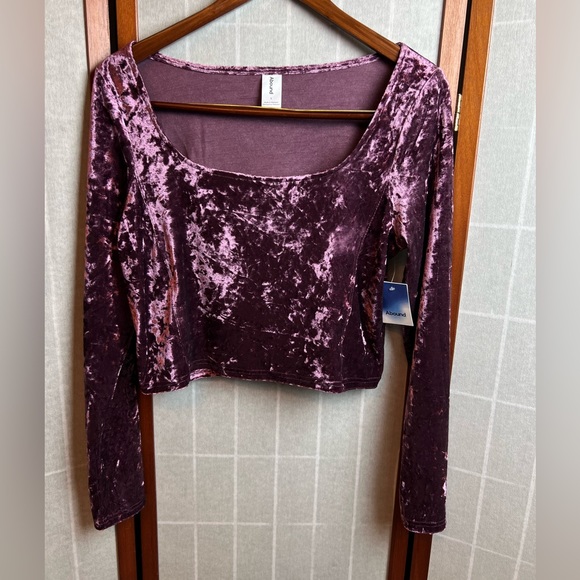 Abound Crop Top Scoop Neck Women Size L Purple Long Sleeve - Picture 3 of 5